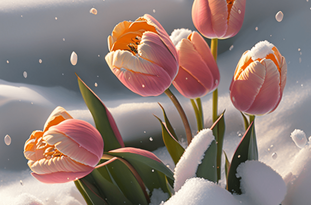 tulpaner i snön en solig dag